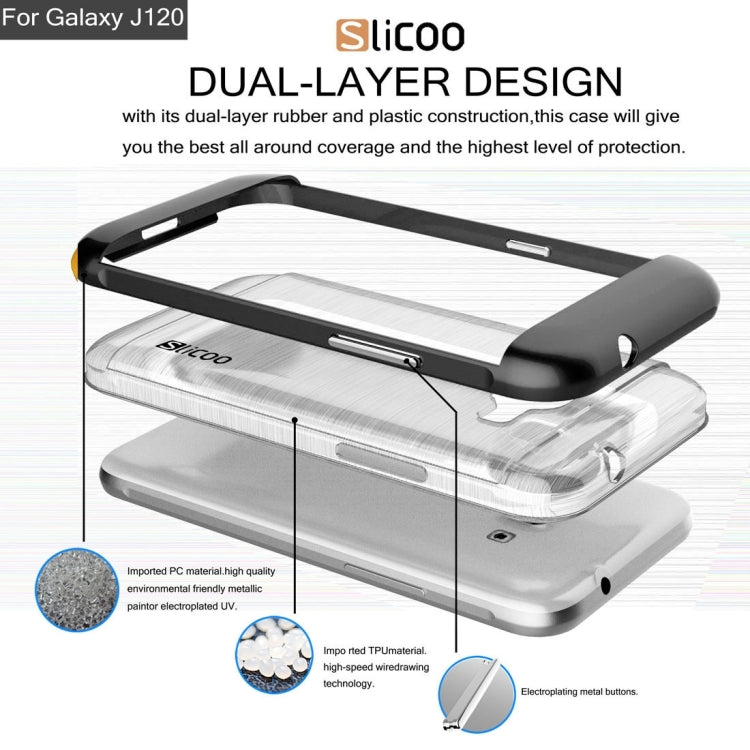 SLiCOO for Galaxy J1 (2016) / J120 Concise Fashion Separable Dichromatic Brushed Texture Transparent TPU + Electroplating PC Combination Case