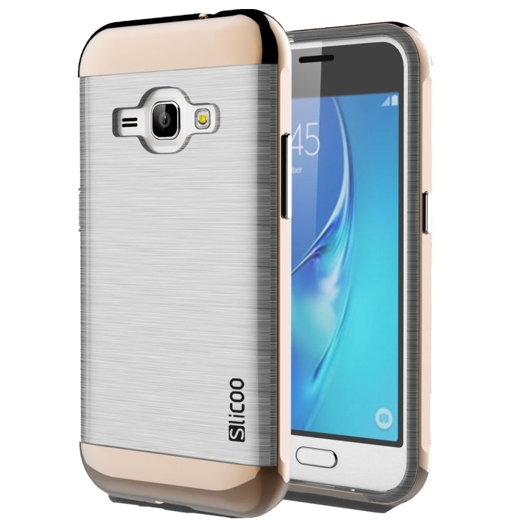 SLiCOO for Galaxy J1 (2016) / J120 Concise Fashion Separable Dichromatic Brushed Texture Transparent TPU + Electroplating PC Combination Case