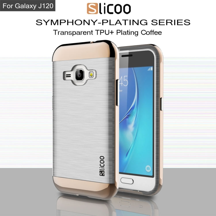 SLiCOO for Galaxy J1 (2016) / J120 Concise Fashion Separable Dichromatic Brushed Texture Transparent TPU + Electroplating PC Combination Case