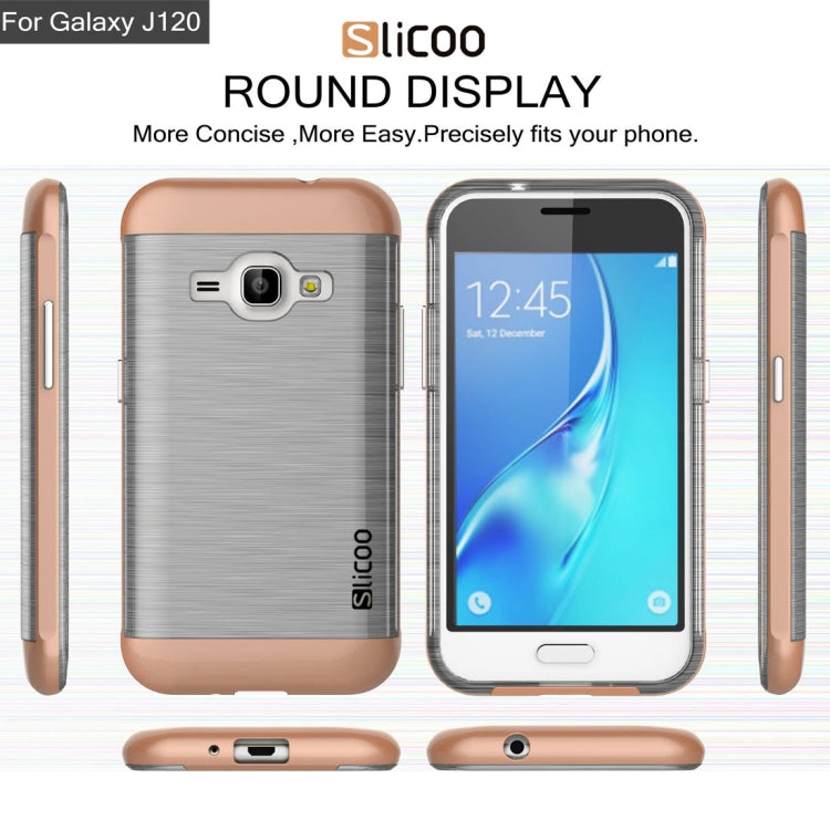 SLiCOO for Galaxy J1 (2016) / J120 Concise Fashion Separable Dichromatic Brushed Texture Transparent TPU + Electroplating PC Combination Case