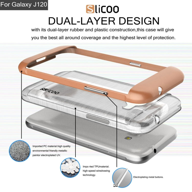 SLiCOO for Galaxy J1 (2016) / J120 Concise Fashion Separable Dichromatic Brushed Texture Transparent TPU + Electroplating PC Combination Case
