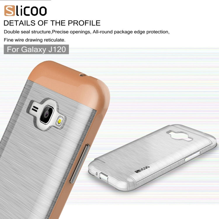 SLiCOO for Galaxy J1 (2016) / J120 Concise Fashion Separable Dichromatic Brushed Texture Transparent TPU + Electroplating PC Combination Case