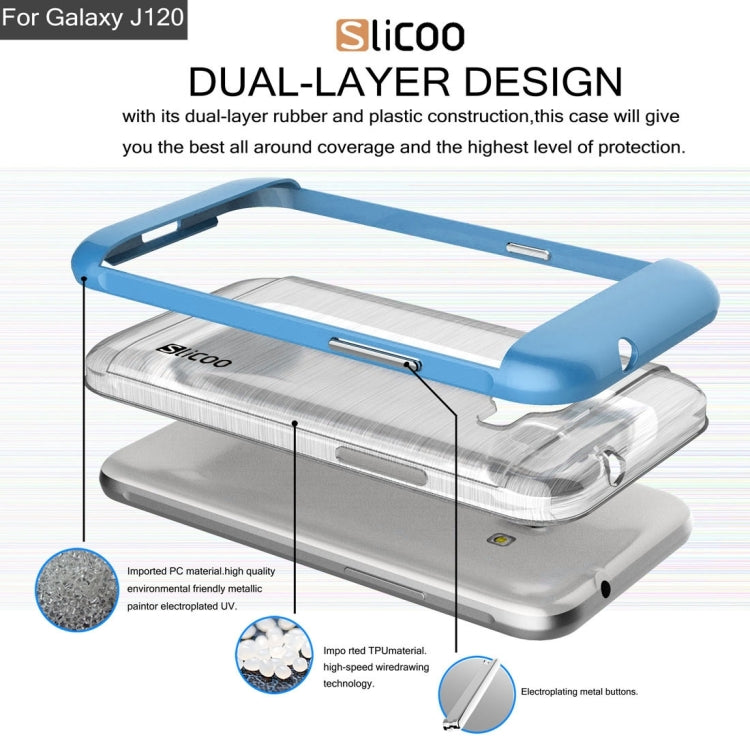 SLiCOO for Galaxy J1 (2016) / J120 Concise Fashion Separable Dichromatic Brushed Texture Transparent TPU + Electroplating PC Combination Case
