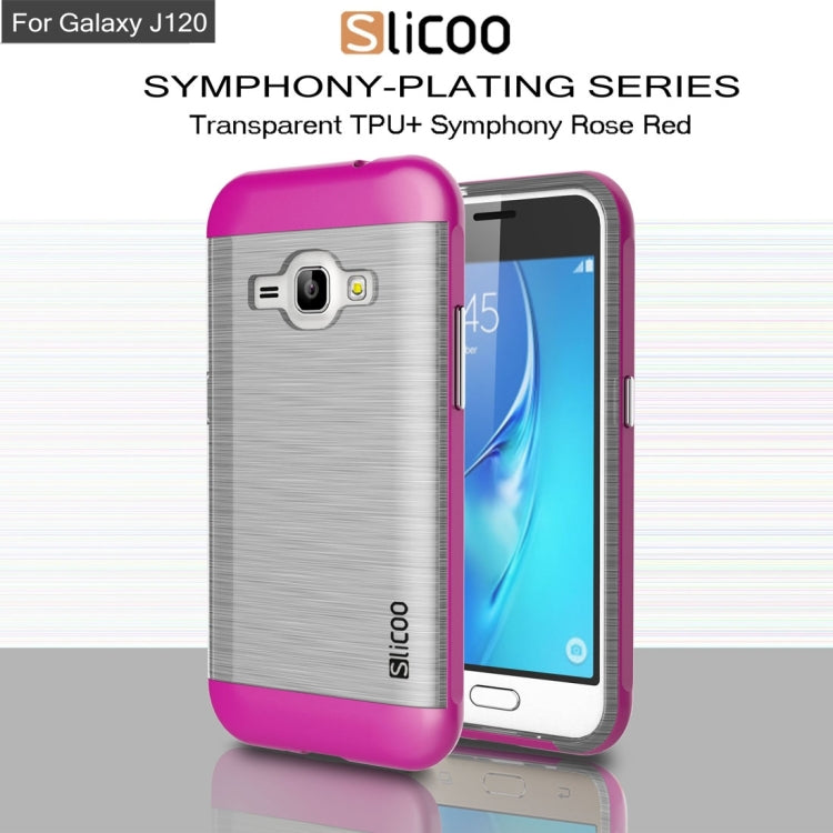 SLiCOO for Galaxy J1 (2016) / J120 Concise Fashion Separable Dichromatic Brushed Texture Transparent TPU + Electroplating PC Combination Case