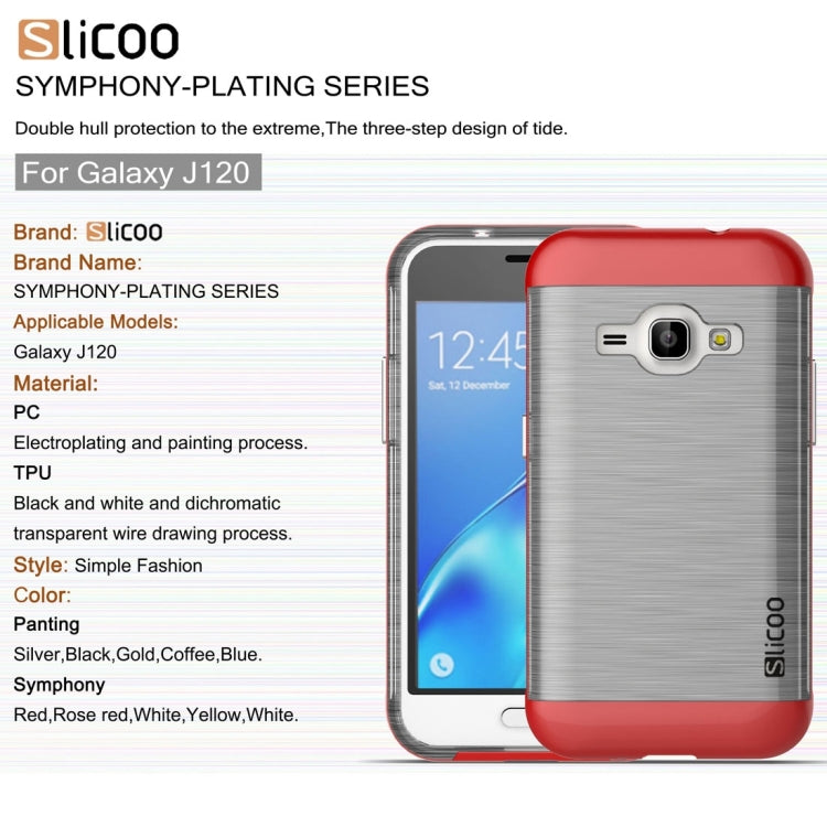SLiCOO for Galaxy J1 (2016) / J120 Concise Fashion Separable Dichromatic Brushed Texture Transparent TPU + Electroplating PC Combination Case
