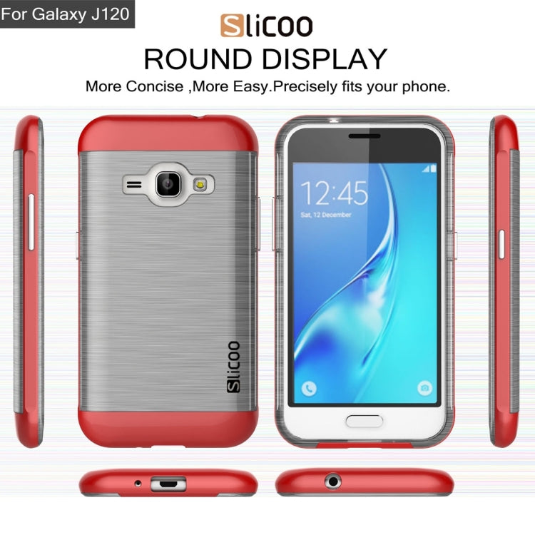 SLiCOO for Galaxy J1 (2016) / J120 Concise Fashion Separable Dichromatic Brushed Texture Transparent TPU + Electroplating PC Combination Case