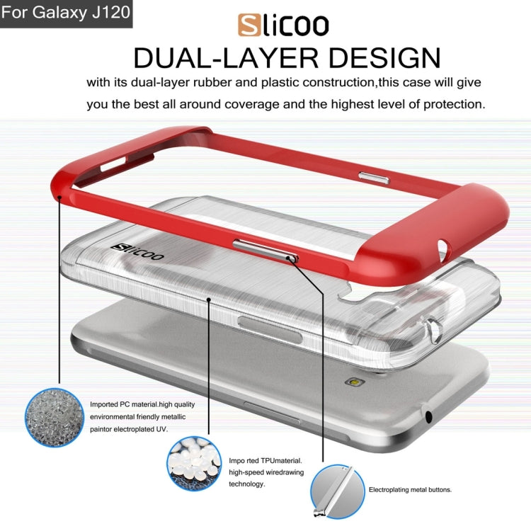 SLiCOO for Galaxy J1 (2016) / J120 Concise Fashion Separable Dichromatic Brushed Texture Transparent TPU + Electroplating PC Combination Case