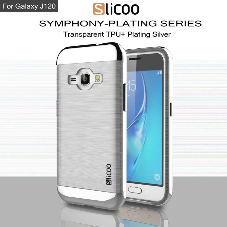 SLiCOO for Galaxy J1 (2016) / J120 Concise Fashion Separable Dichromatic Brushed Texture Transparent TPU + Electroplating PC Combination Case
