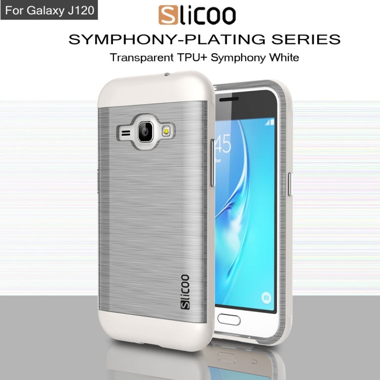 SLiCOO for Galaxy J1 (2016) / J120 Concise Fashion Separable Dichromatic Brushed Texture Transparent TPU + Electroplating PC Combination Case