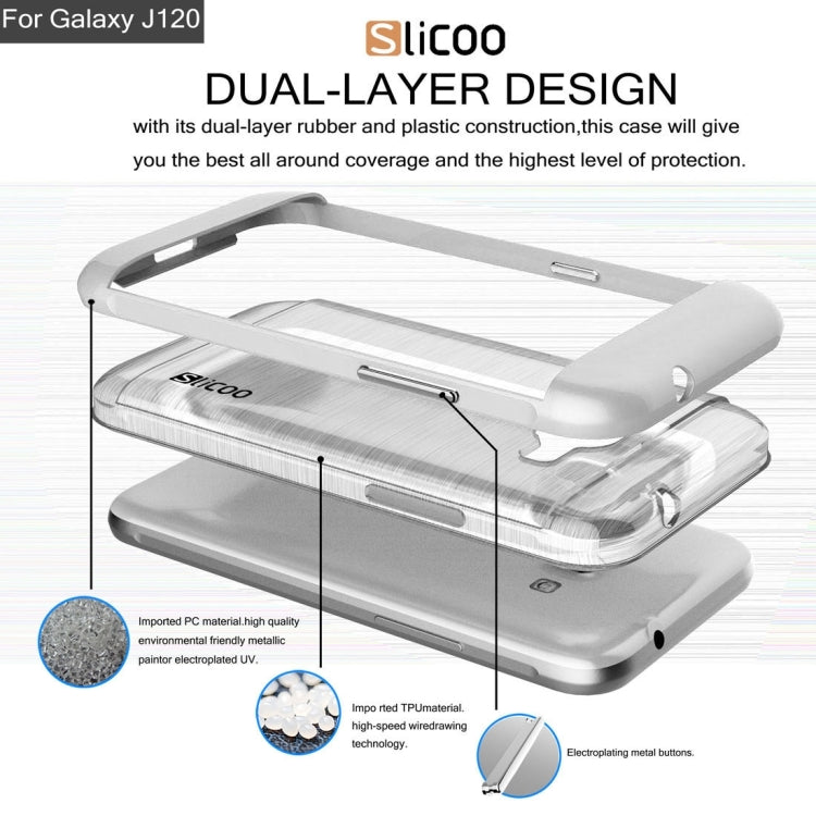 SLiCOO for Galaxy J1 (2016) / J120 Concise Fashion Separable Dichromatic Brushed Texture Transparent TPU + Electroplating PC Combination Case