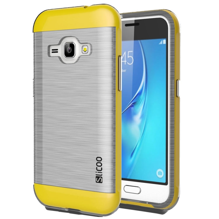 SLiCOO for Galaxy J1 (2016) / J120 Concise Fashion Separable Dichromatic Brushed Texture Transparent TPU + Electroplating PC Combination Case