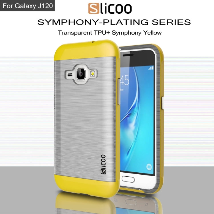 SLiCOO for Galaxy J1 (2016) / J120 Concise Fashion Separable Dichromatic Brushed Texture Transparent TPU + Electroplating PC Combination Case