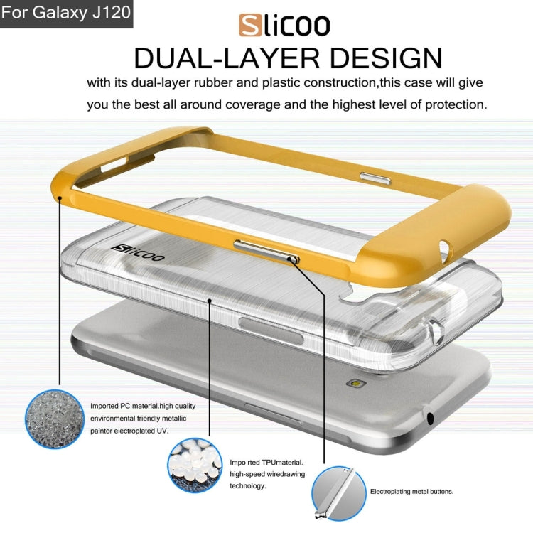 SLiCOO for Galaxy J1 (2016) / J120 Concise Fashion Separable Dichromatic Brushed Texture Transparent TPU + Electroplating PC Combination Case