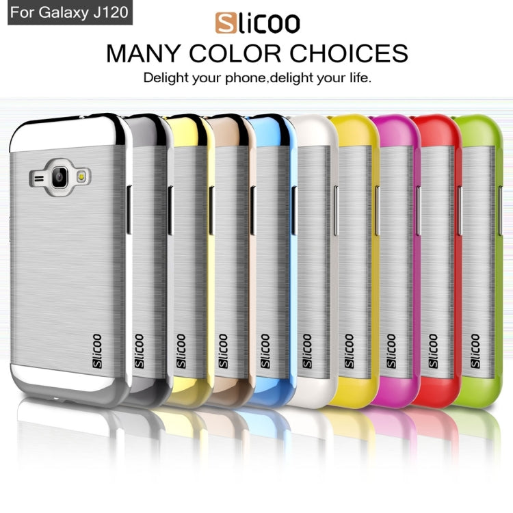 SLiCOO for Galaxy J1 (2016) / J120 Concise Fashion Separable Dichromatic Brushed Texture Transparent TPU + Electroplating PC Combination Case
