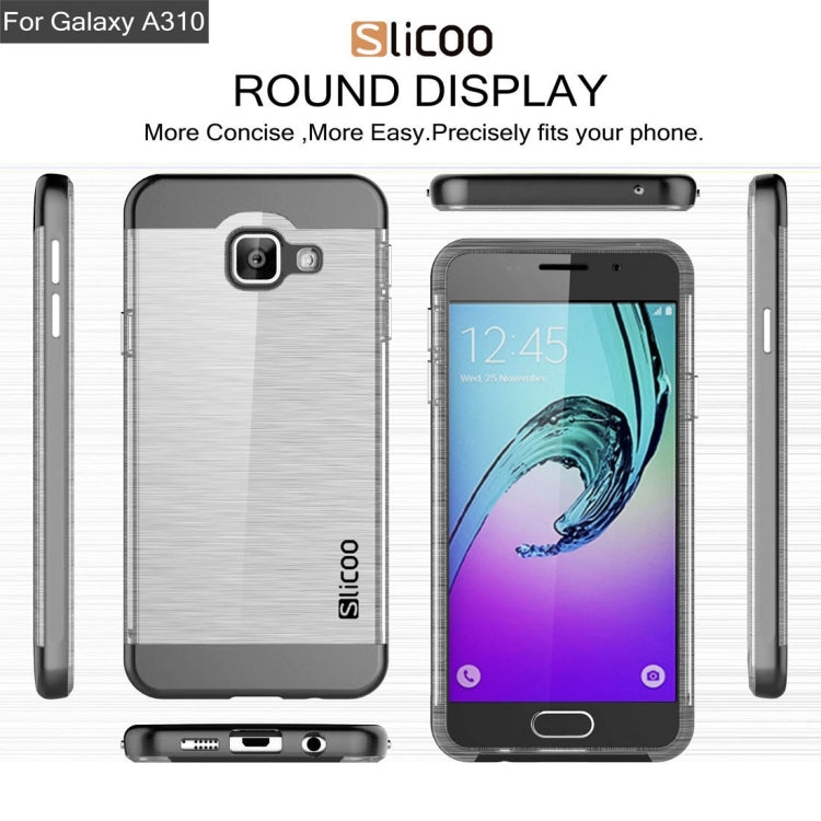SLiCOO for Galaxy A3 (2016) / A310 Concise Fashion Separable Dichromatic Brushed Texture Transparent TPU + Electroplating PC Combination Case