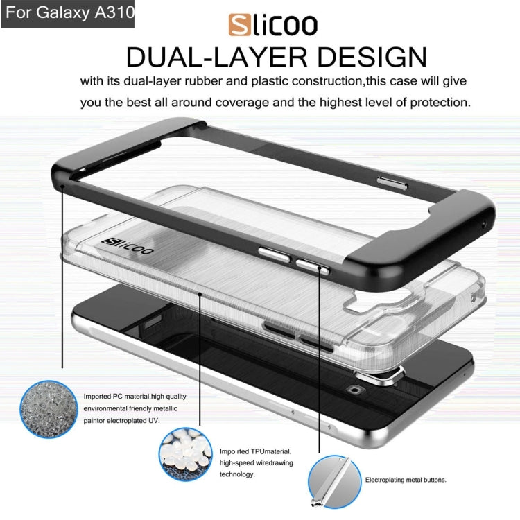 SLiCOO for Galaxy A3 (2016) / A310 Concise Fashion Separable Dichromatic Brushed Texture Transparent TPU + Electroplating PC Combination Case
