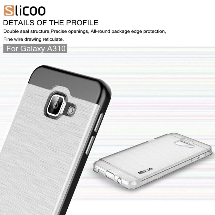 SLiCOO for Galaxy A3 (2016) / A310 Concise Fashion Separable Dichromatic Brushed Texture Transparent TPU + Electroplating PC Combination Case