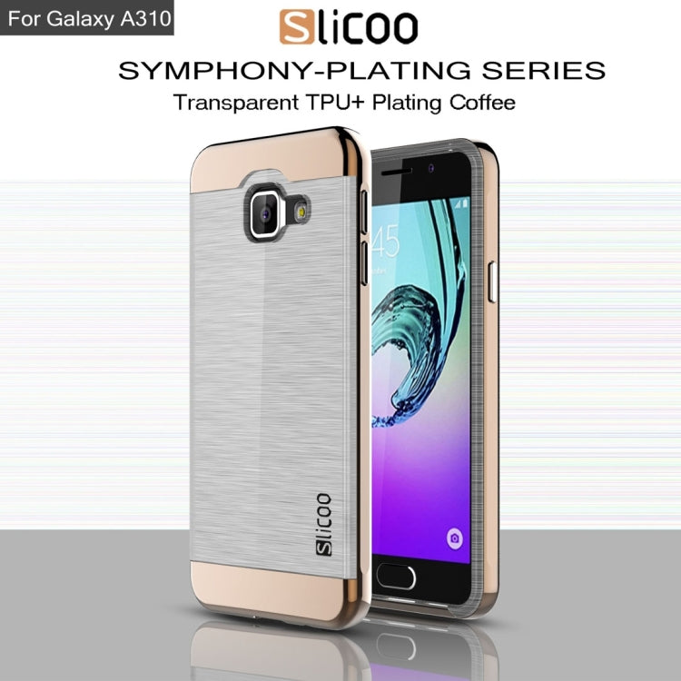SLiCOO for Galaxy A3 (2016) / A310 Concise Fashion Separable Dichromatic Brushed Texture Transparent TPU + Electroplating PC Combination Case