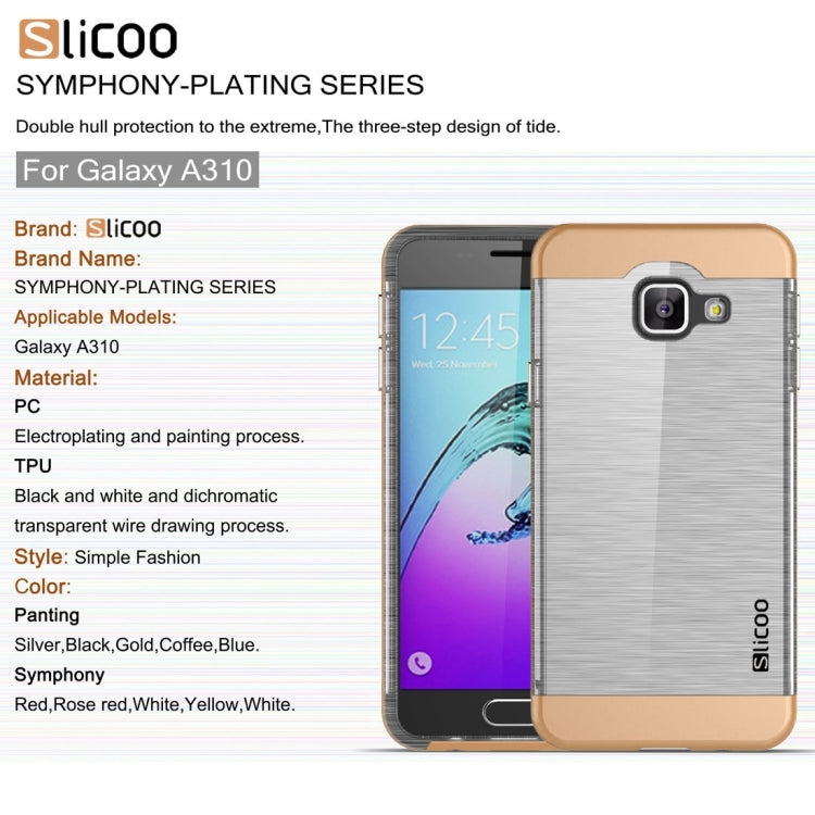 SLiCOO for Galaxy A3 (2016) / A310 Concise Fashion Separable Dichromatic Brushed Texture Transparent TPU + Electroplating PC Combination Case