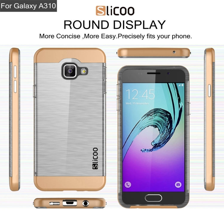 SLiCOO for Galaxy A3 (2016) / A310 Concise Fashion Separable Dichromatic Brushed Texture Transparent TPU + Electroplating PC Combination Case