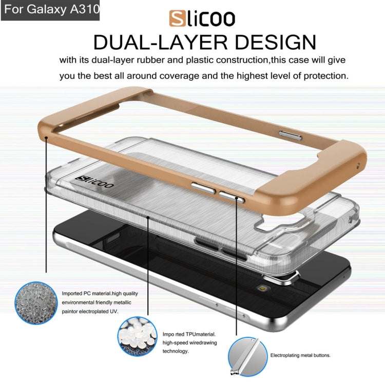 SLiCOO for Galaxy A3 (2016) / A310 Concise Fashion Separable Dichromatic Brushed Texture Transparent TPU + Electroplating PC Combination Case