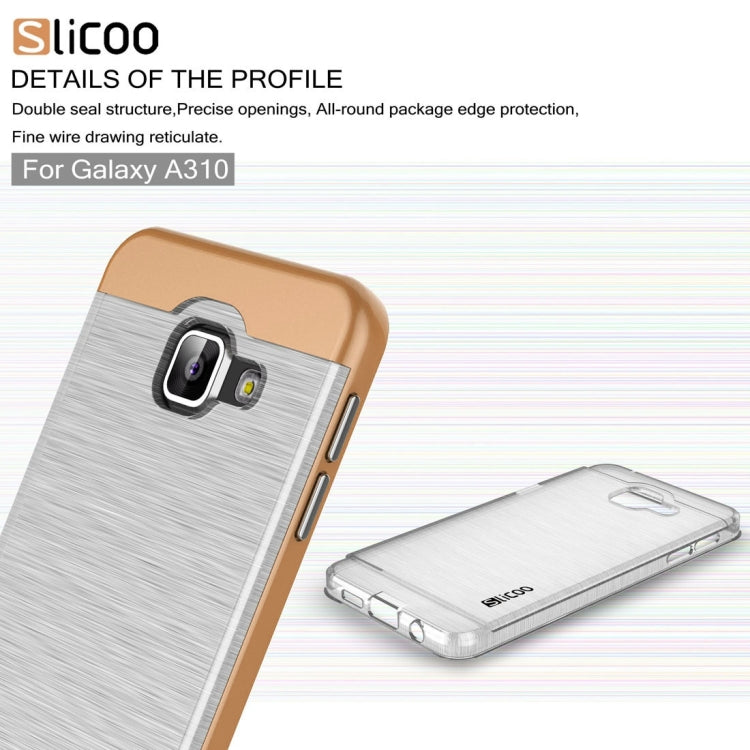 SLiCOO for Galaxy A3 (2016) / A310 Concise Fashion Separable Dichromatic Brushed Texture Transparent TPU + Electroplating PC Combination Case