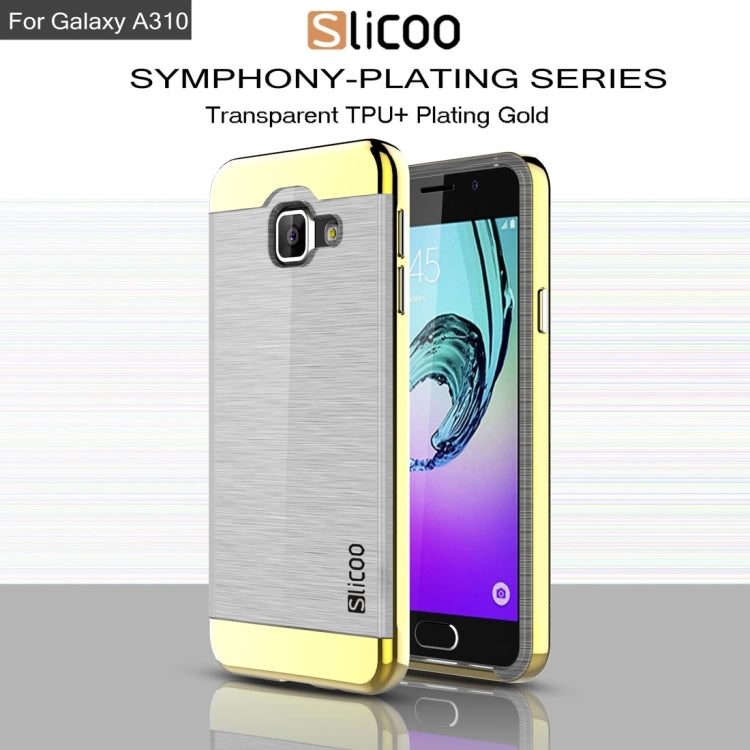 SLiCOO for Galaxy A3 (2016) / A310 Concise Fashion Separable Dichromatic Brushed Texture Transparent TPU + Electroplating PC Combination Case