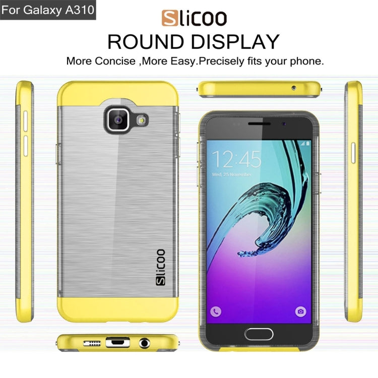SLiCOO for Galaxy A3 (2016) / A310 Concise Fashion Separable Dichromatic Brushed Texture Transparent TPU + Electroplating PC Combination Case