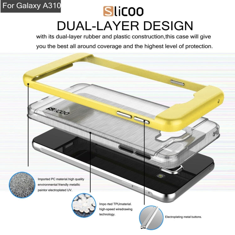 SLiCOO for Galaxy A3 (2016) / A310 Concise Fashion Separable Dichromatic Brushed Texture Transparent TPU + Electroplating PC Combination Case