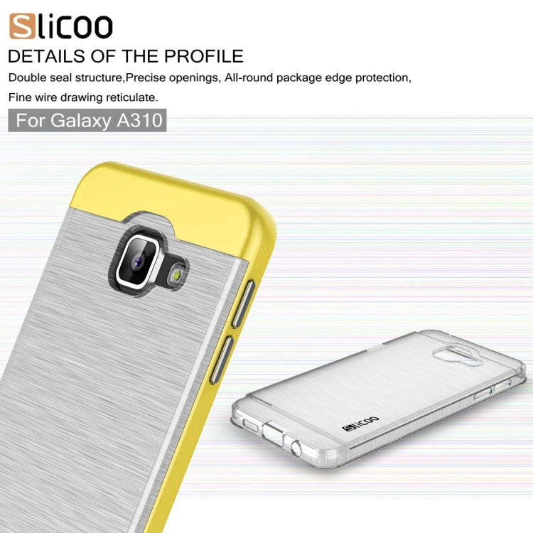 SLiCOO for Galaxy A3 (2016) / A310 Concise Fashion Separable Dichromatic Brushed Texture Transparent TPU + Electroplating PC Combination Case