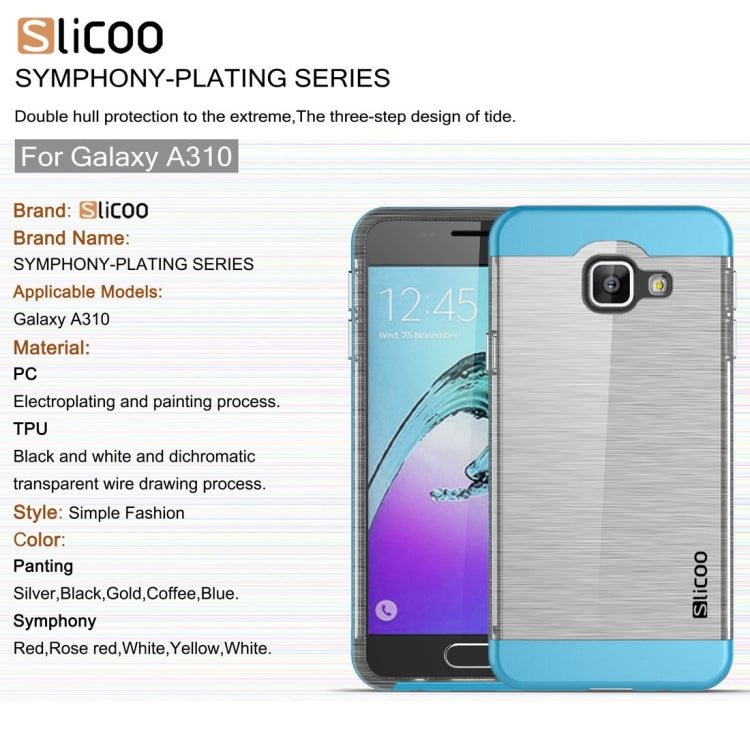 SLiCOO for Galaxy A3 (2016) / A310 Concise Fashion Separable Dichromatic Brushed Texture Transparent TPU + Electroplating PC Combination Case