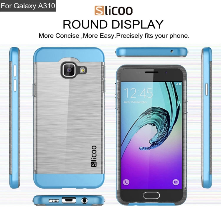 SLiCOO for Galaxy A3 (2016) / A310 Concise Fashion Separable Dichromatic Brushed Texture Transparent TPU + Electroplating PC Combination Case