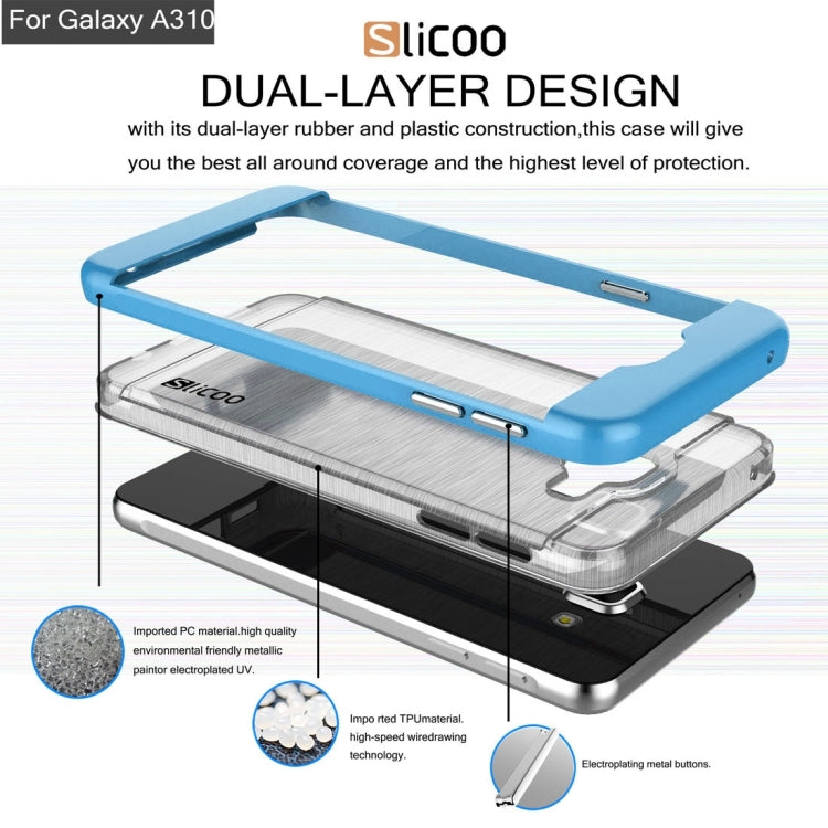 SLiCOO for Galaxy A3 (2016) / A310 Concise Fashion Separable Dichromatic Brushed Texture Transparent TPU + Electroplating PC Combination Case