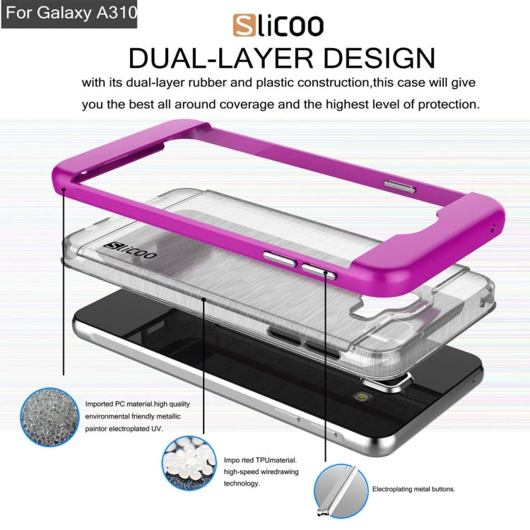 SLiCOO for Galaxy A3 (2016) / A310 Concise Fashion Separable Dichromatic Brushed Texture Transparent TPU + Electroplating PC Combination Case