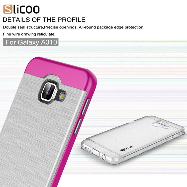 SLiCOO for Galaxy A3 (2016) / A310 Concise Fashion Separable Dichromatic Brushed Texture Transparent TPU + Electroplating PC Combination Case