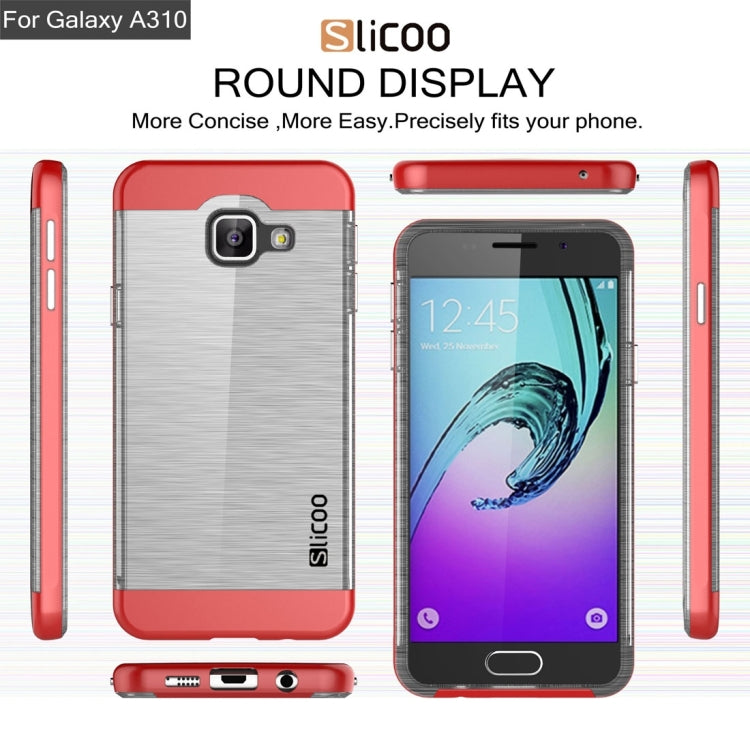 SLiCOO for Galaxy A3 (2016) / A310 Concise Fashion Separable Dichromatic Brushed Texture Transparent TPU + Electroplating PC Combination Case