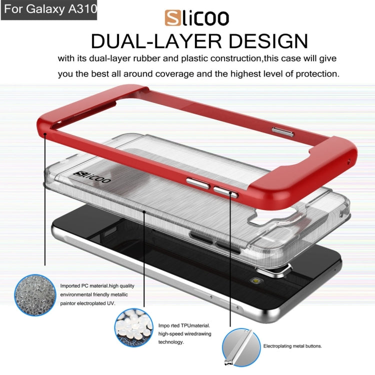 SLiCOO for Galaxy A3 (2016) / A310 Concise Fashion Separable Dichromatic Brushed Texture Transparent TPU + Electroplating PC Combination Case