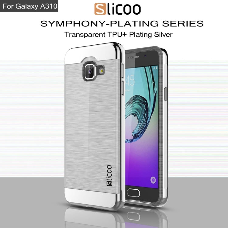 SLiCOO for Galaxy A3 (2016) / A310 Concise Fashion Separable Dichromatic Brushed Texture Transparent TPU + Electroplating PC Combination Case
