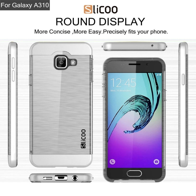 SLiCOO for Galaxy A3 (2016) / A310 Concise Fashion Separable Dichromatic Brushed Texture Transparent TPU + Electroplating PC Combination Case