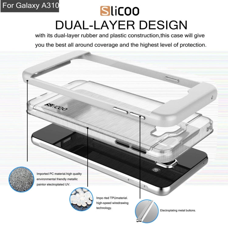 SLiCOO for Galaxy A3 (2016) / A310 Concise Fashion Separable Dichromatic Brushed Texture Transparent TPU + Electroplating PC Combination Case