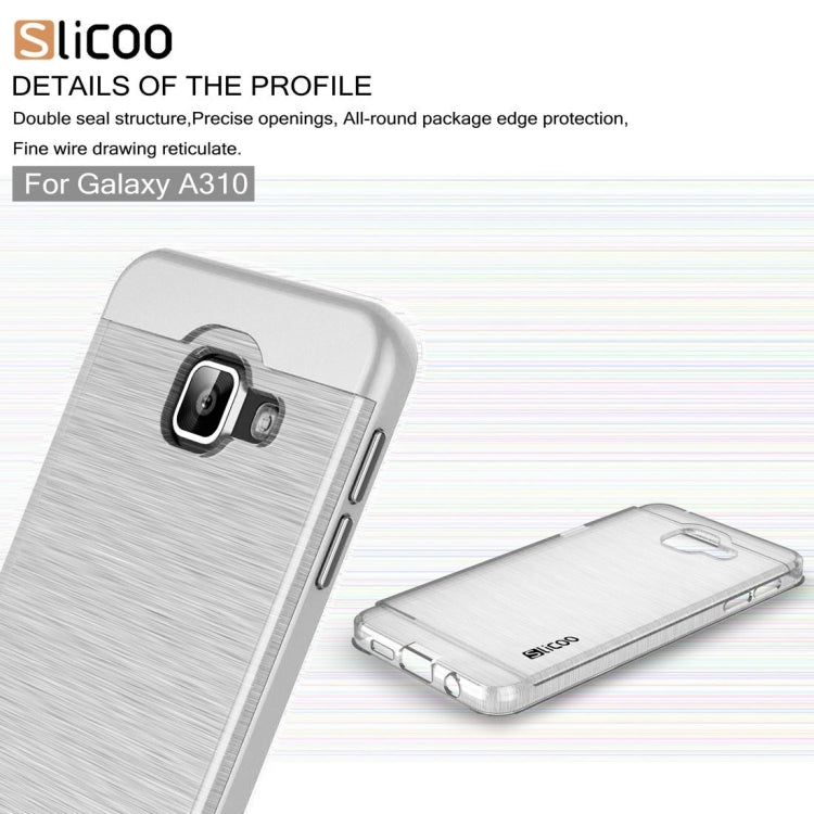 SLiCOO for Galaxy A3 (2016) / A310 Concise Fashion Separable Dichromatic Brushed Texture Transparent TPU + Electroplating PC Combination Case