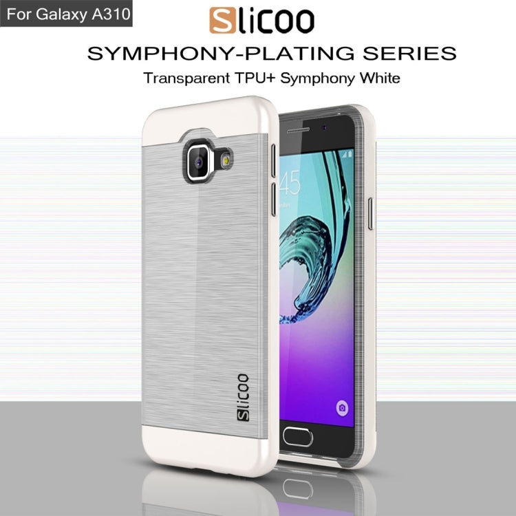 SLiCOO for Galaxy A3 (2016) / A310 Concise Fashion Separable Dichromatic Brushed Texture Transparent TPU + Electroplating PC Combination Case