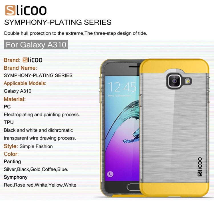 SLiCOO for Galaxy A3 (2016) / A310 Concise Fashion Separable Dichromatic Brushed Texture Transparent TPU + Electroplating PC Combination Case