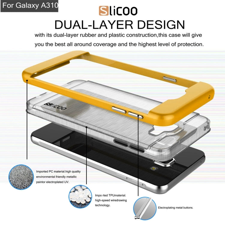 SLiCOO for Galaxy A3 (2016) / A310 Concise Fashion Separable Dichromatic Brushed Texture Transparent TPU + Electroplating PC Combination Case