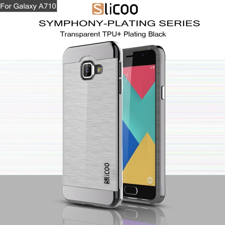SLiCOO for Galaxy A7 (2016) / A710 Concise Fashion Separable Dichromatic Brushed Texture Transparent TPU + Electroplating PC Combination Case