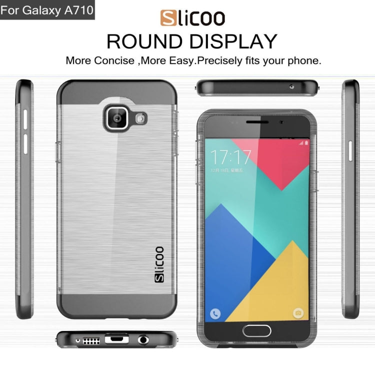SLiCOO for Galaxy A7 (2016) / A710 Concise Fashion Separable Dichromatic Brushed Texture Transparent TPU + Electroplating PC Combination Case