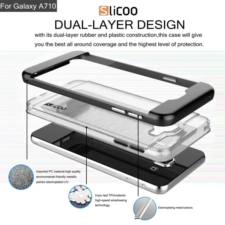 SLiCOO for Galaxy A7 (2016) / A710 Concise Fashion Separable Dichromatic Brushed Texture Transparent TPU + Electroplating PC Combination Case