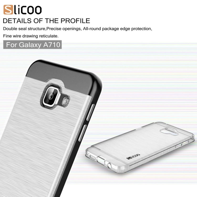 SLiCOO for Galaxy A7 (2016) / A710 Concise Fashion Separable Dichromatic Brushed Texture Transparent TPU + Electroplating PC Combination Case