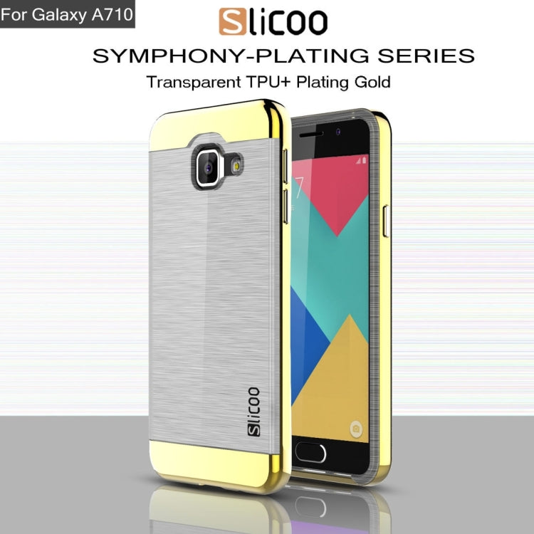 SLiCOO for Galaxy A7 (2016) / A710 Concise Fashion Separable Dichromatic Brushed Texture Transparent TPU + Electroplating PC Combination Case