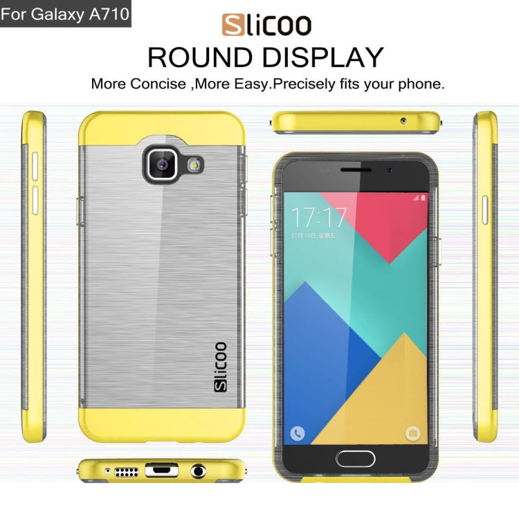 SLiCOO for Galaxy A7 (2016) / A710 Concise Fashion Separable Dichromatic Brushed Texture Transparent TPU + Electroplating PC Combination Case